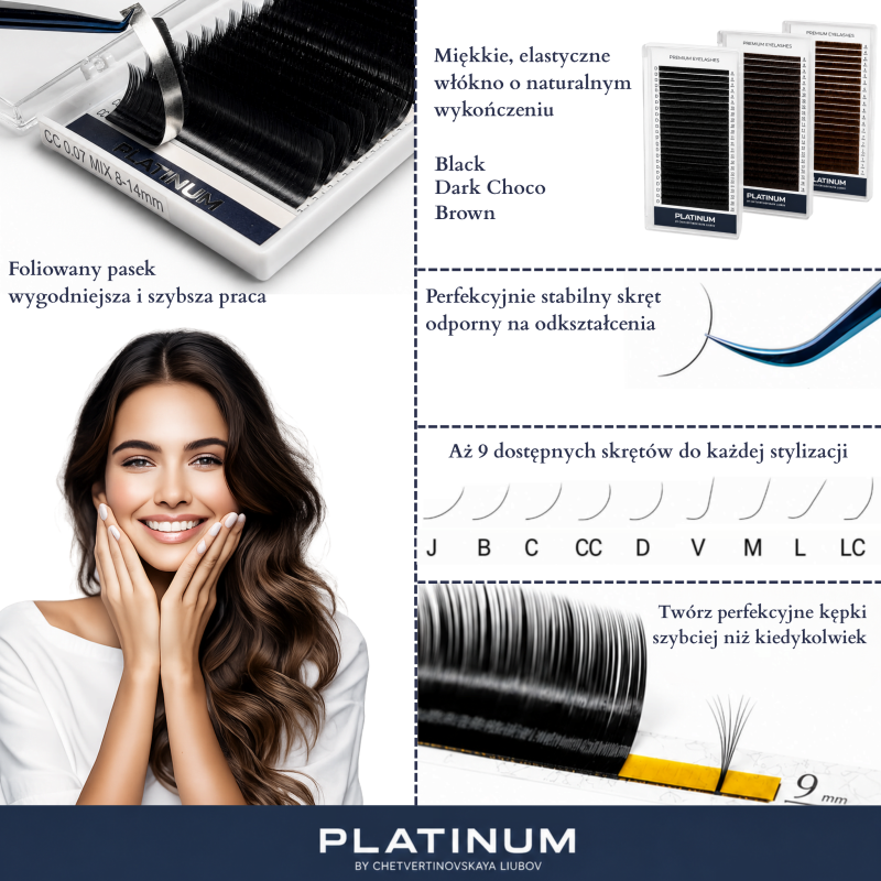 Eyelash Extensions Dark Choco PLATINUM 6 lines Сurl C 0.07 5mm NEW small